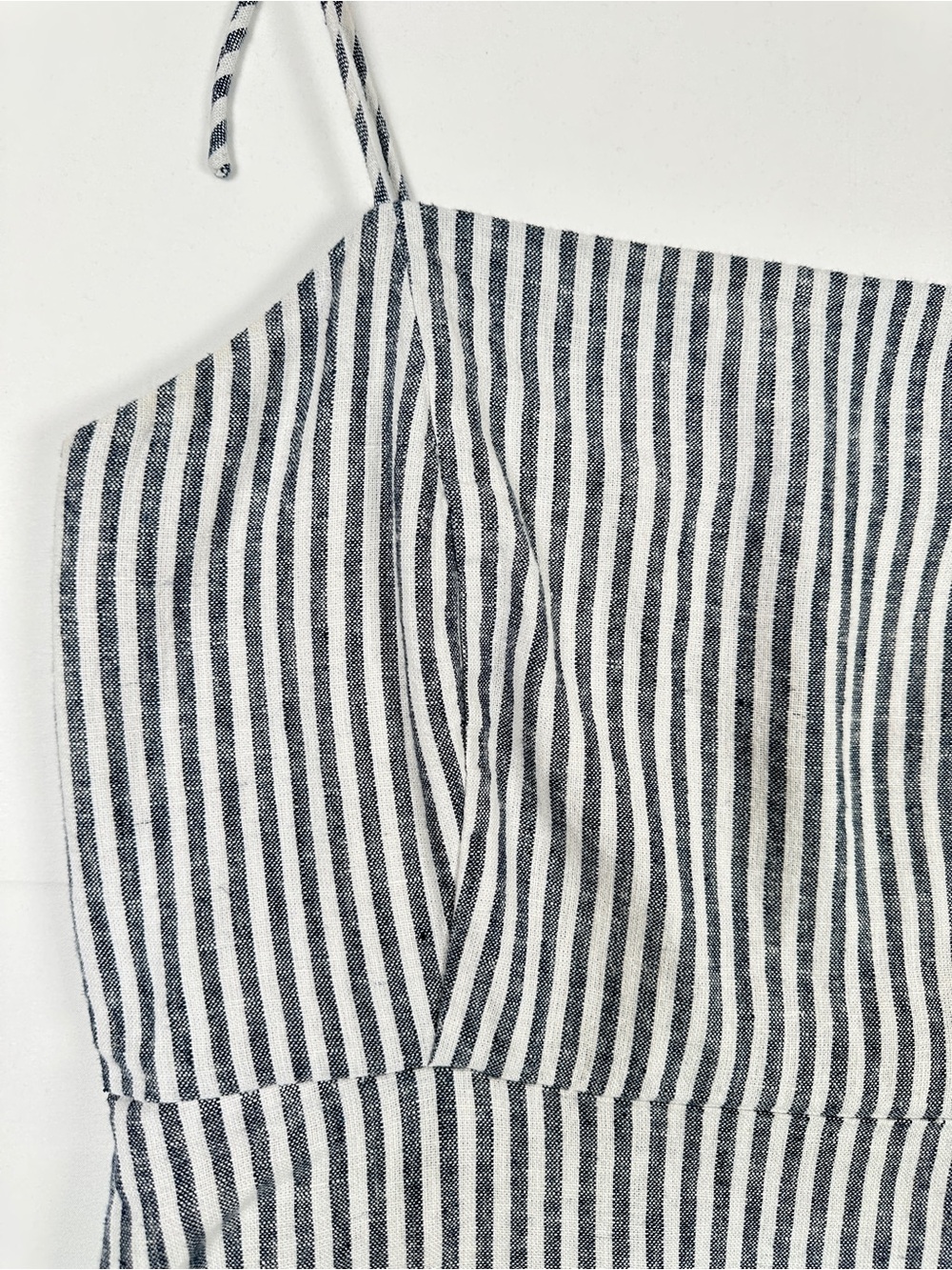 Old Navy Linen Blend Blue Stripe Mini Dress Tie Strap Sundress Size M Coastal - Picture 4 of 7